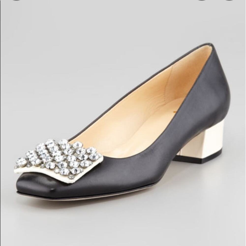 Kate Spade New York Flats Mixer Jewel Front Low Heel Pump Black Cream Size 6.5